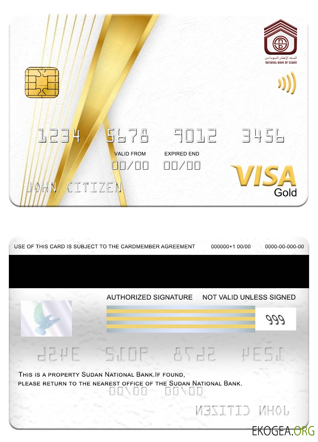 Carte visa or de la Banque nationale du Soudan